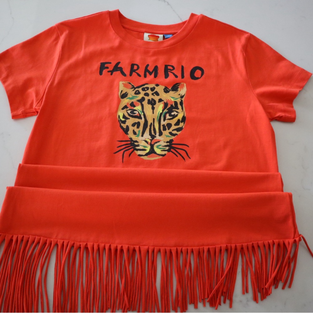 Anthropologie Farm for Anthropologie orange Leopard Fringe maxi dress FARMRIO - Picture 2 of 10